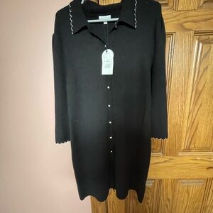 Monsoon Black Long Sleeve Dress with Scalloped Edges